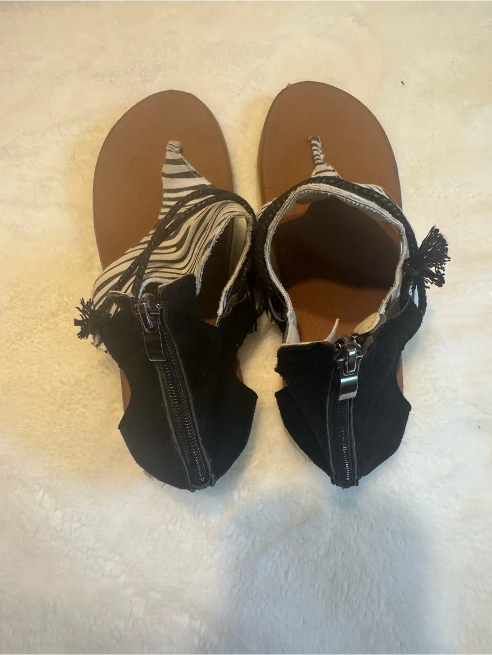 Zebra Print Thong Sandals - Women's Brown and Black